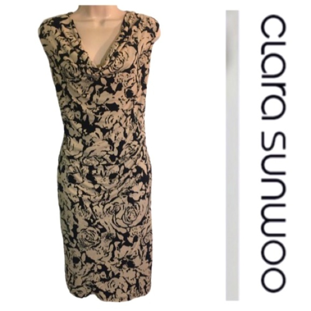 CLARA SUNWOO  floral Midi Dress black and cream size small